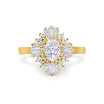 14K Yellow Gold Vintage Oval Halo Bridal Wedding Engagement Ring Simulated CZ